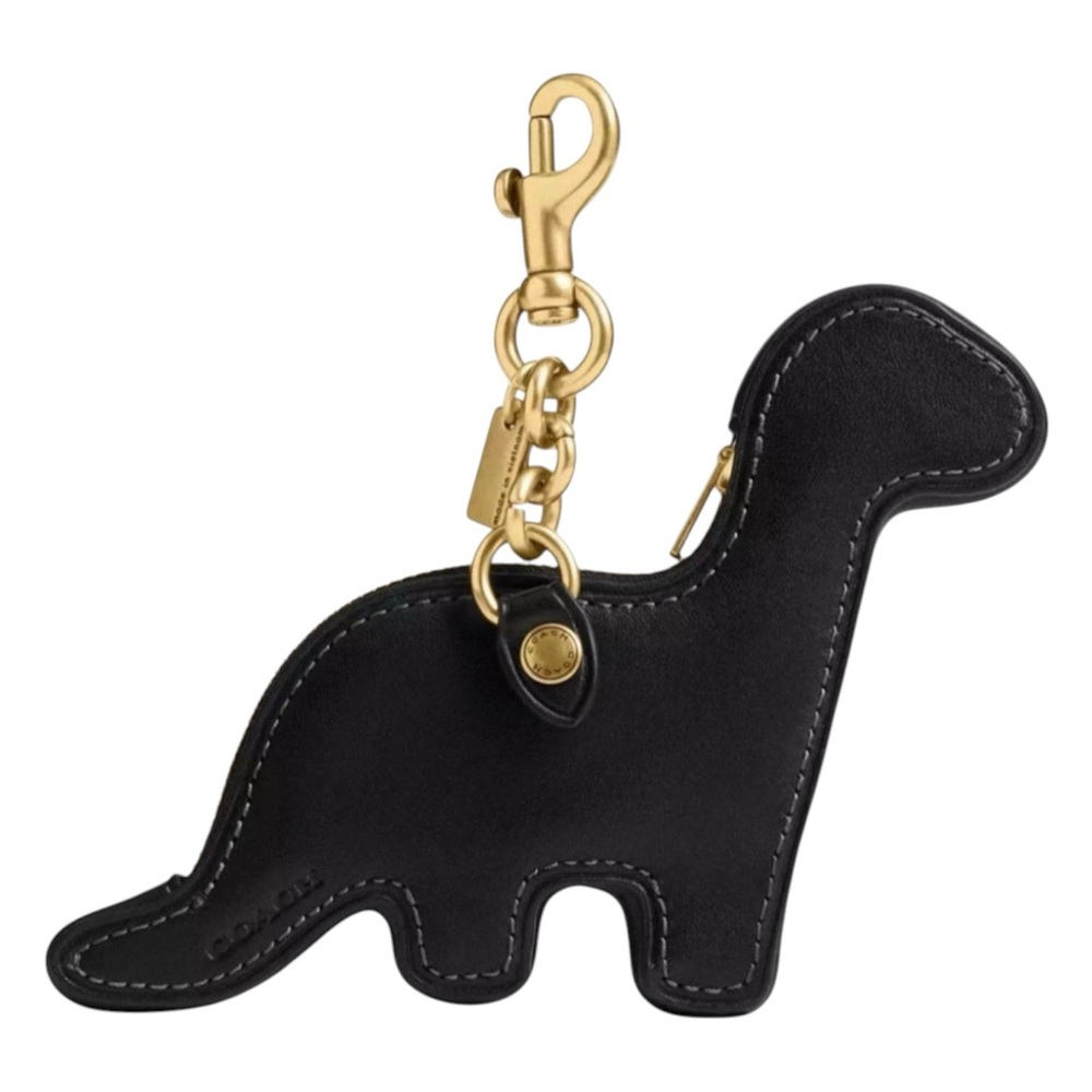 Coach Black Dino Leather Coin Purse/Bag Charm with Gold Hardware, NWT - Picture 2 of 5